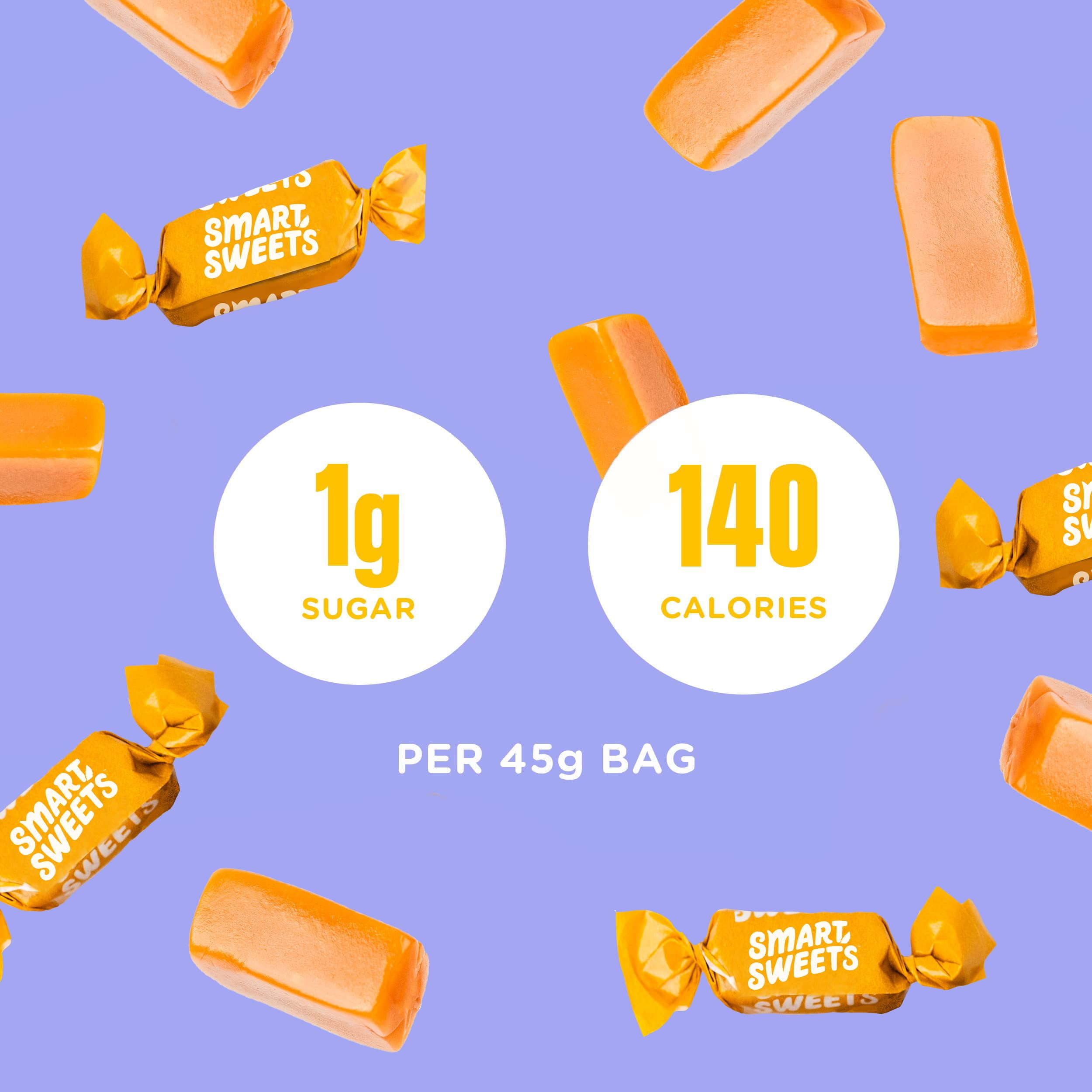 Smartsweets Caramels - Chewy Candy, Low Sugar - (Case of 12) 1.6 Oz Bags