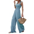 thumbnail image 4 of SAYOO Mono de Pierna Ancha de Verano para Mujer, Mameluco con Cuello de Barco de Color Sólido Sin Mangas con Lazo SAYOO Moda, 4 of 9