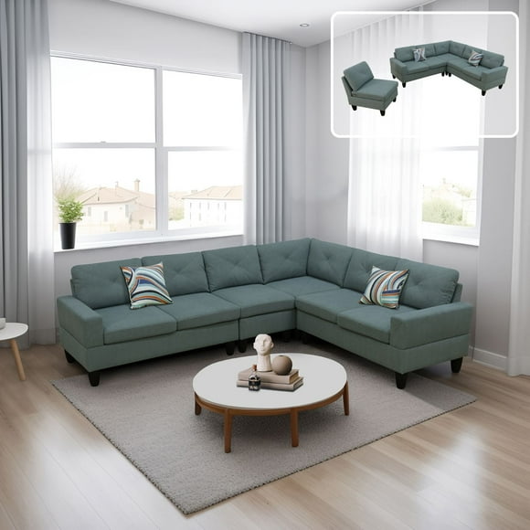 PonLiving 95.5" Sectional Couch Corner Sectional Lounge Sofa Unique Own Combination Sectional Sofa, Dendrobium Green