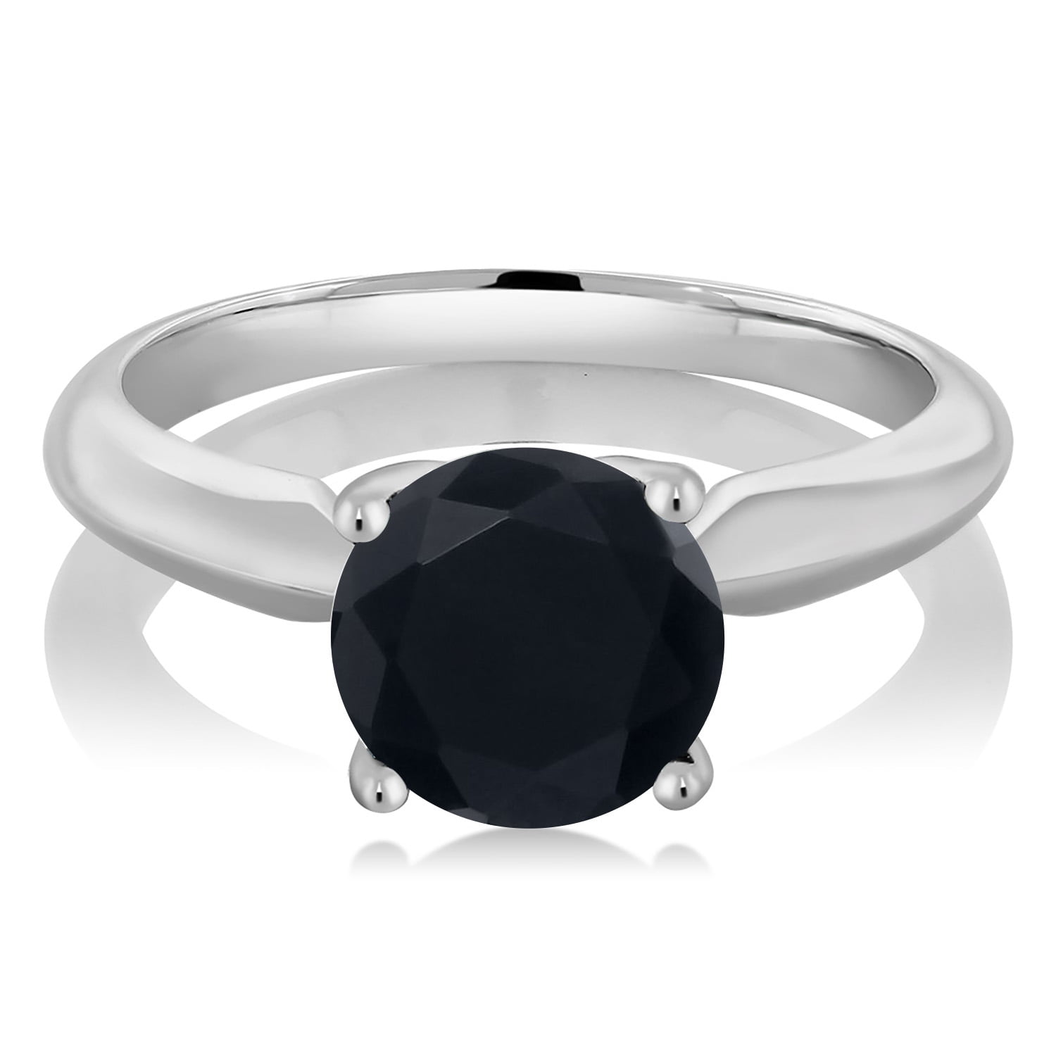Gem Stone King 925 Sterling Silver Black Onyx Solitaire Engagement Ring for Women (1.65 Cttw, Round 8MM, Gemstone Birthstone, Available in Size 5, 6, 7, 8, 9)