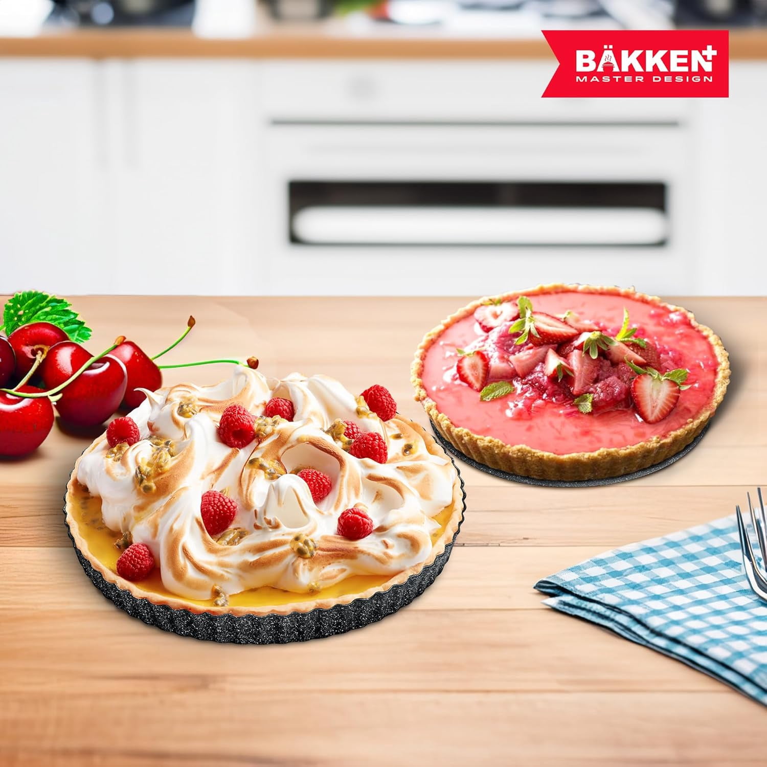Bakken Nonstick Tart Pan with Removable Base, Fluted Edge, Durable Steel for Pies, Tarts, and Quiches, Gray