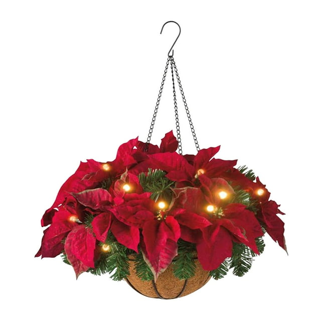 jifeng Artificial Hanging Flowers LED with Indoor Flowerpot Artificial Poinsettia for