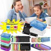 Boovnll Plastic Pencil Box, Large Capacity Stackable Clear Snap-Tight Lid Pencil Box for Pencil Markers, Storage Box for Home, Office Supplies, Pencil Case (with Sharpener)