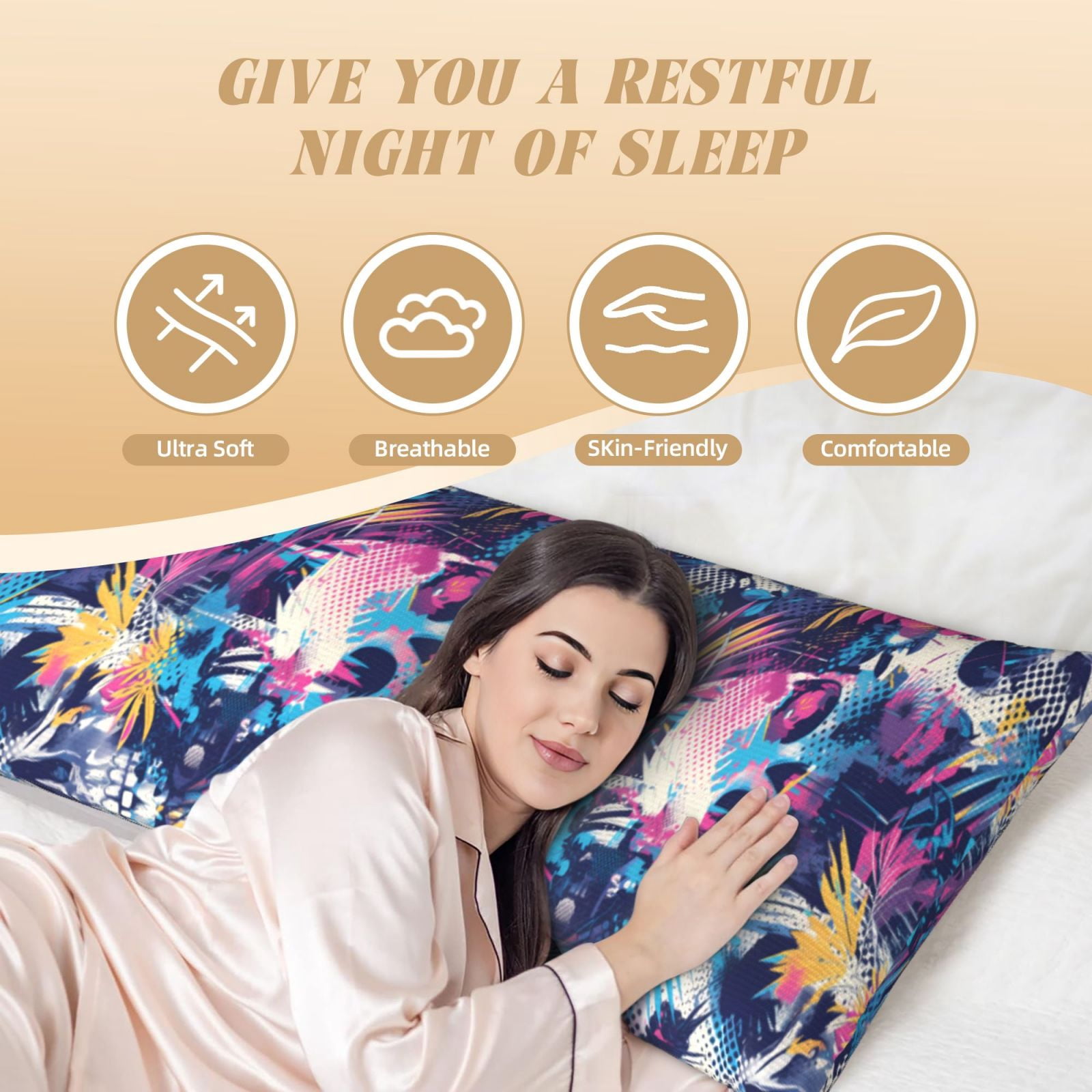 Naloa cool Skull colorful Super Soft 20x60 Body Pillow Case,Long Side Hidden Zipper（PILLOWS ARE NOT INCLUDED）