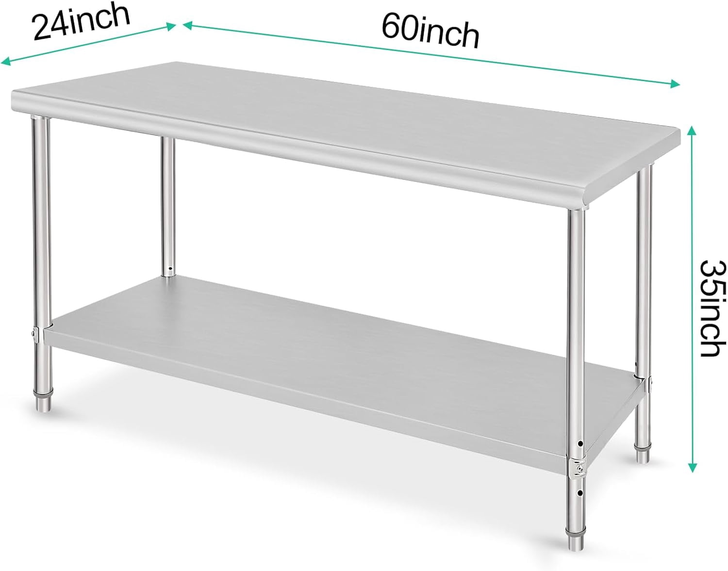 OUTGOODS Stainless Steel Work Table, NSF Commercial Grade, Adjustable Shelf, Silver