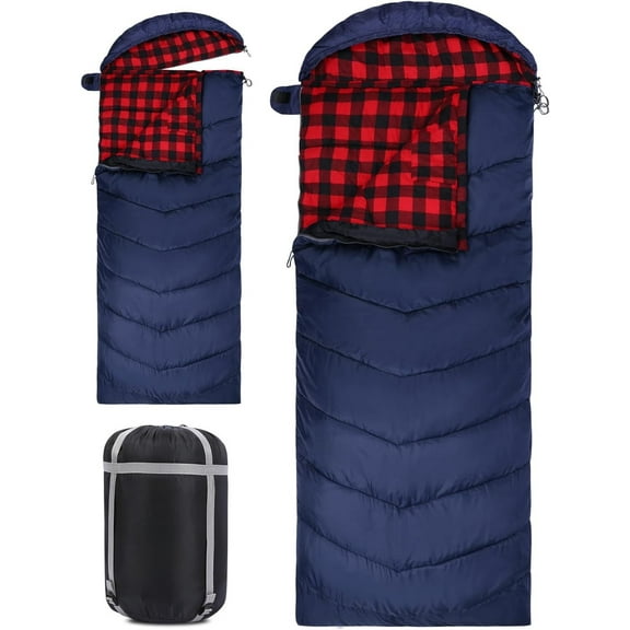 Cotton Flannel Sleeping Bag for Camping Backpacking, Adults Cold Weather Envelope Sleeping Bags with 2/3/4/6lbs Filling