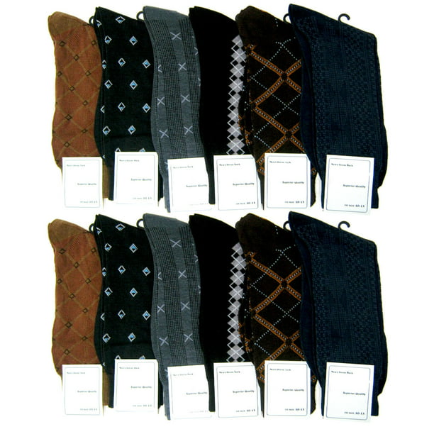 12 Pairs Men Business Dress Socks Professional Casual Size 10-13 Design Assorted