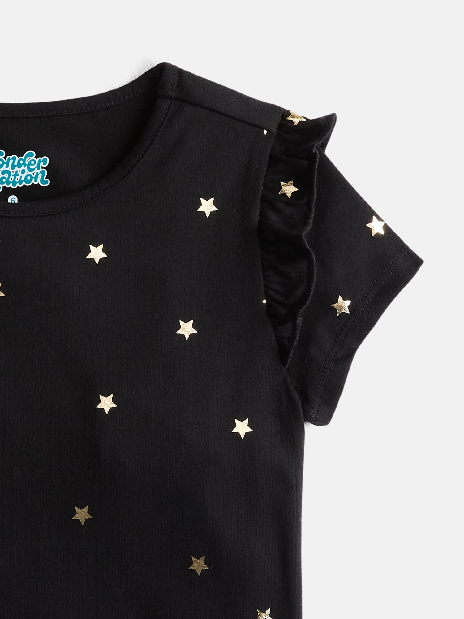Wonder Nation Girls Printed Tee with Short Ruffle Sleeves, Sizes 4-10