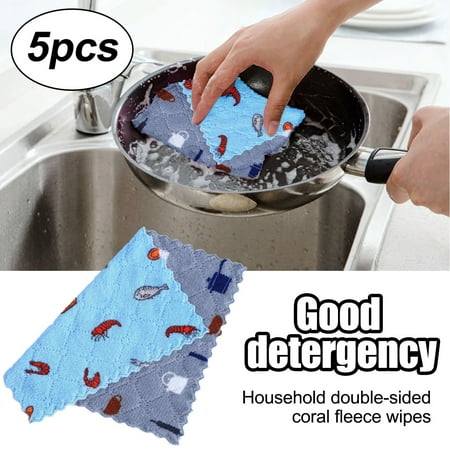

HAXMNOU 5PCS Dish Cloth Double-sided Two-color Dish-washing Towel Coral Hanging Cloth Scouring Pad