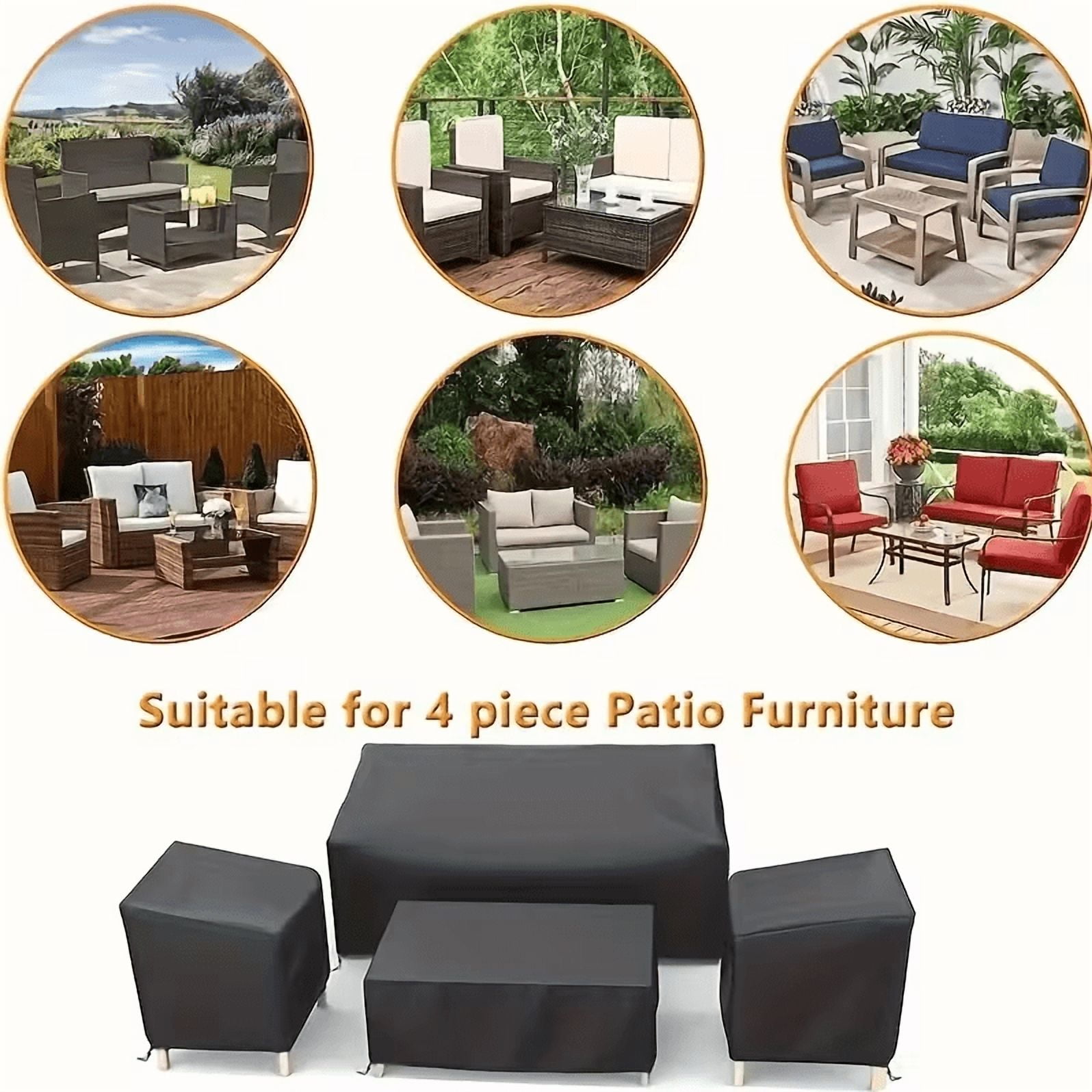 Paddsun Outdoor Furniture Cover, Waterproof 4 Piece Patio Furniture Set Cover Windproof for Outside Couch Lawn Chairs Coffee Table