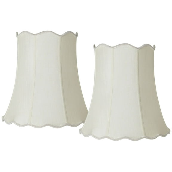 Imperial Shade Set of 2 Scallop Bell Lamp Shades Cream White Large 12" Top x 18" Bottom x 17.5" High Spider Harp Finial Fitting