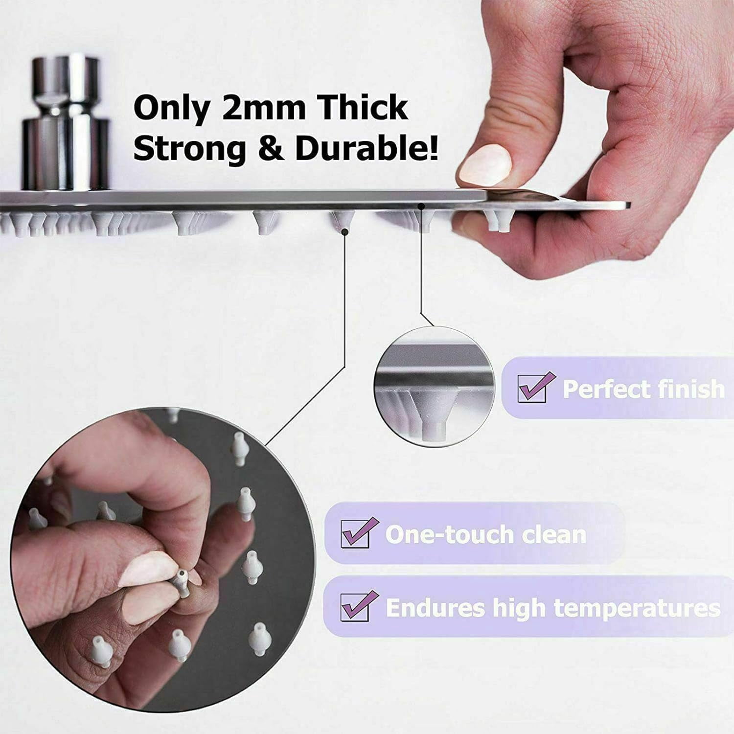 16 Inch Chrome Polish Rain Shower Head, Square Ultra Thin 304 Stainless Steel High Pressure Rainfall Shower Head