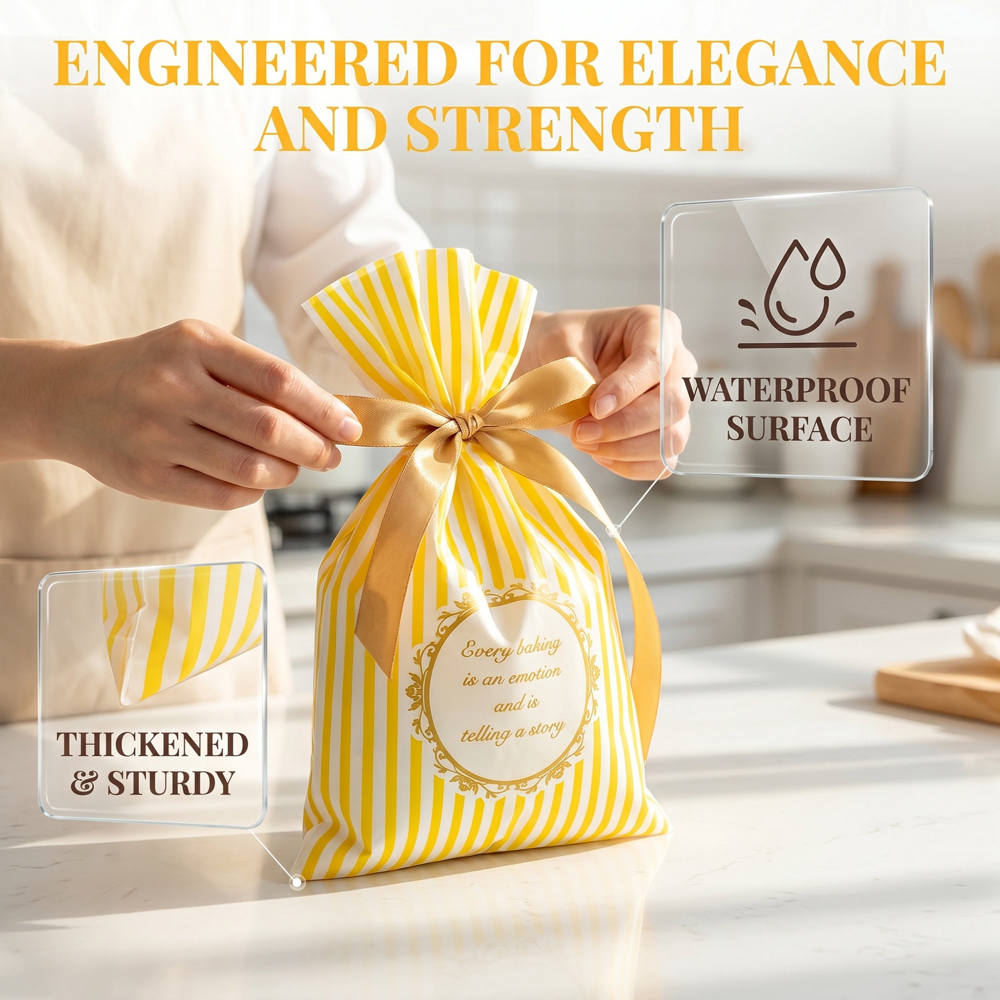 Unique Bargains 10Pcs Multi-Purpose Waterproof Gift Bags with Handles Yellow 4.7" x 6.7"