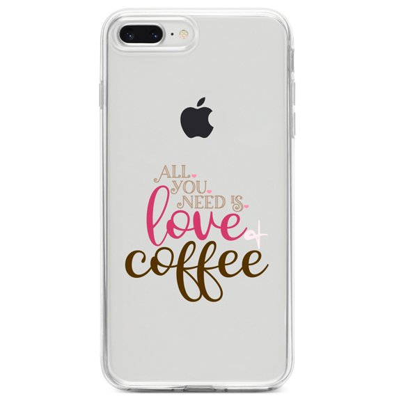 DistinctInk Clear Shockproof Hybrid Case for iPhone 7 PLUS / 8 PLUS (5.5" Screen) TPU Bumper Acrylic Back Tempered Glass Screen Protector - All You Need Is Love & Coffee