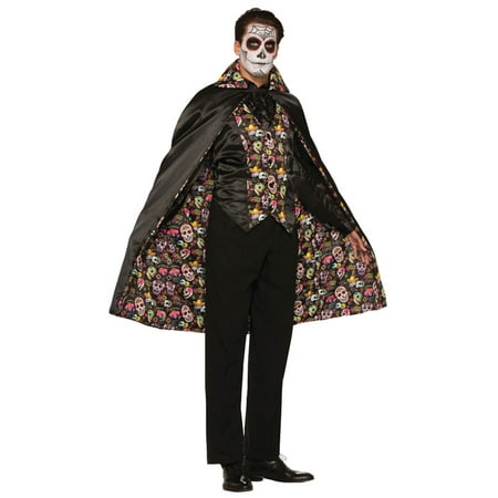 Morris Costumes Mens Day Of The Dead Skull Design Black Cape One Size, Style