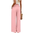 thumbnail image 6 of Cagogo Women Wide Leg Pants Cotton Linen Elastic Waist Casual Loose Long Trousers with Pockets Travel Lounge Solid Beach Clothes, Pink XL, 6 of 7