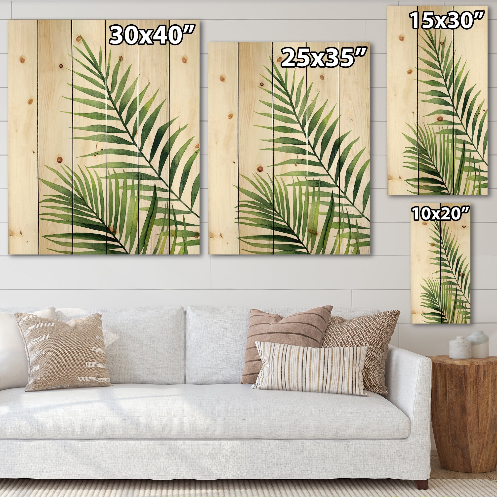 Designart 'Fern Plant Leaves Detail III' Farmhouse Print on Natural Pine Wood