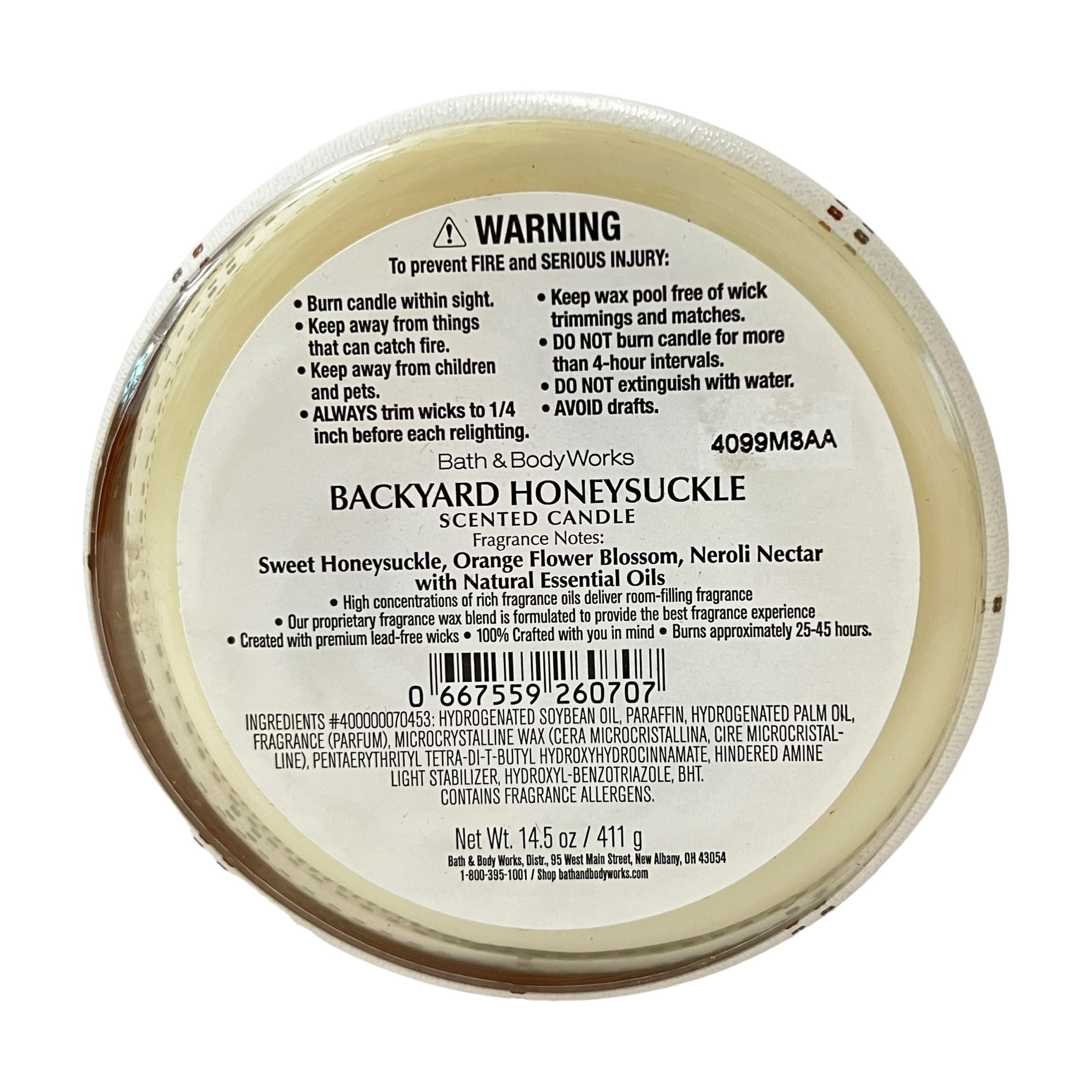 Bath & Body Works Backyard Honeysuckle 3 Wick Scented Candle Retired Scent