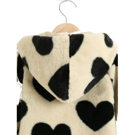 

Casual Heart Print Hooded Teddy Long Sleeve Khaki Toddler Girls Coats (Girl s)
