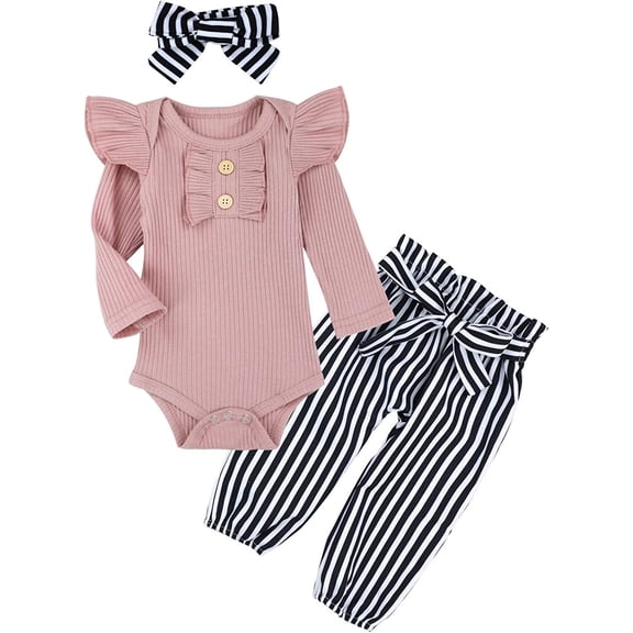 Baby Girls Clothes Cute Baby Clothes Girls Romper Pant 3pcs Winter Outfit 6-9 Months