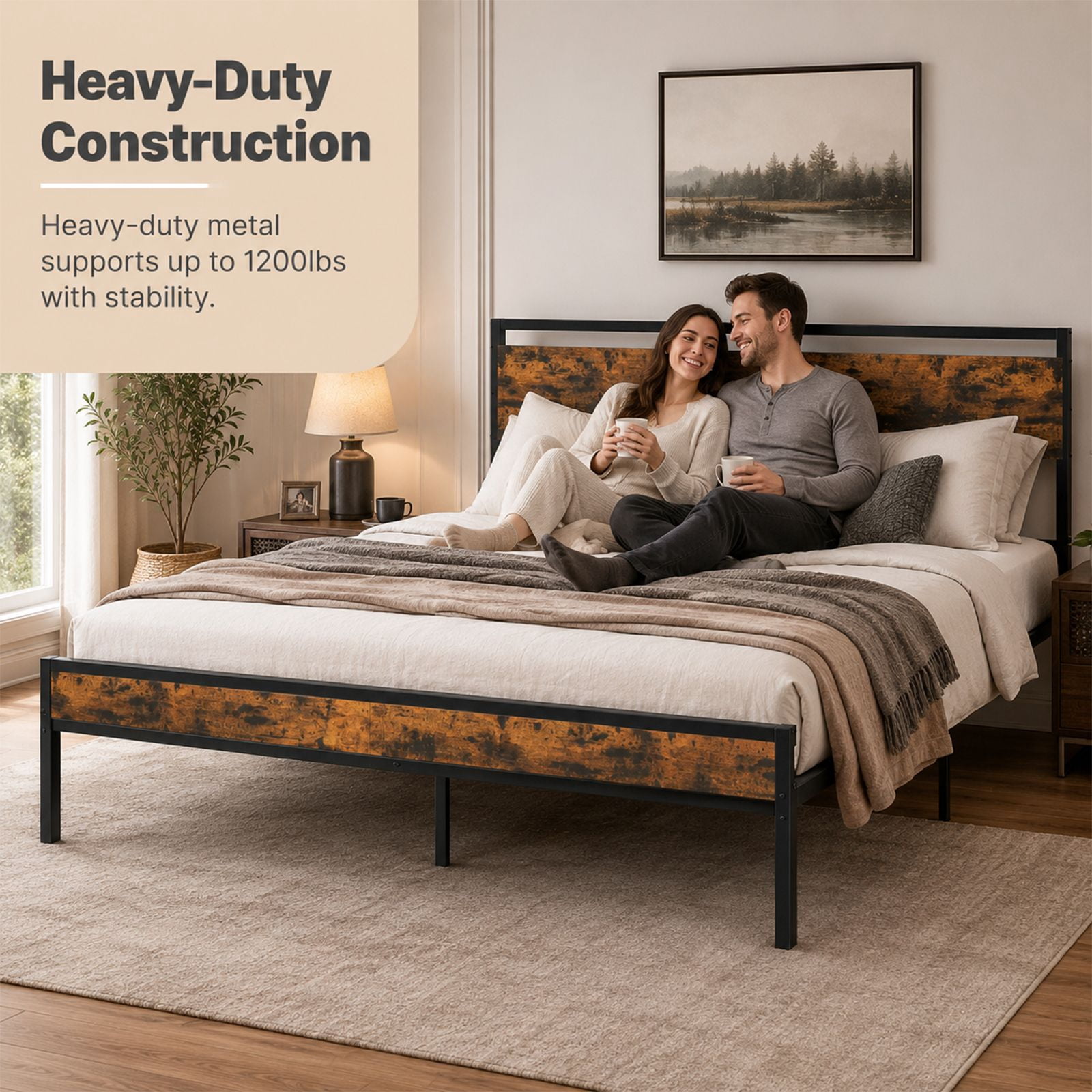 Alvantor Metal Platform Bed Frame, Mattress Foundation with Headboard and and Footboard, No Box Spring Needed Support, Noise Free, Easy Assembly