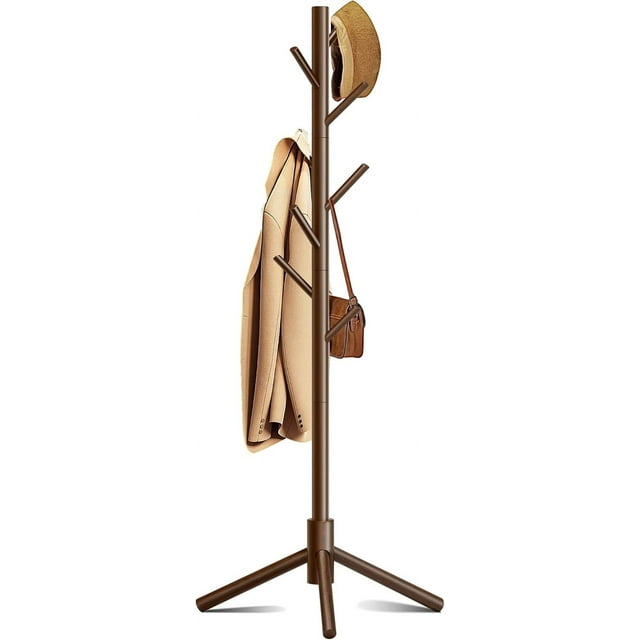 Wooden Coat Rack Standing Coat Rack with Hooks Adjustable Heights for Clothes Hats Handbags Coat Tree Easy Assembly for Entryway Bedroom Hallway Office ( PC)