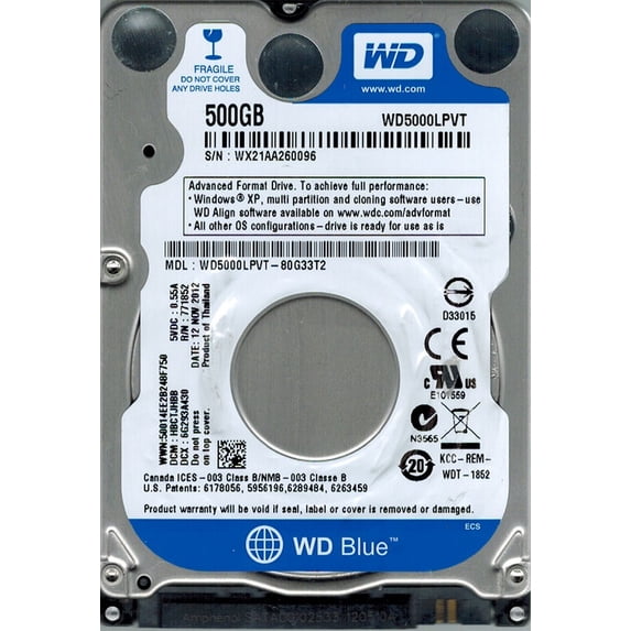 Western Digital WD5000LPVT-80G33T2 500GB DCM: HBCTJHBB