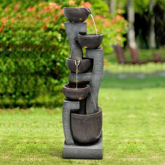 Outdoor Water Fountain with LED Lights, Waterfall for Garden Patio Home Decor, Electric Resin Fountain