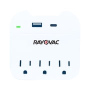 RAYOVAC AC Outlet and 2-USB Port 300-Joules Portable Surge Protector Wall Tap with Phone Holder, 3 Outlet
