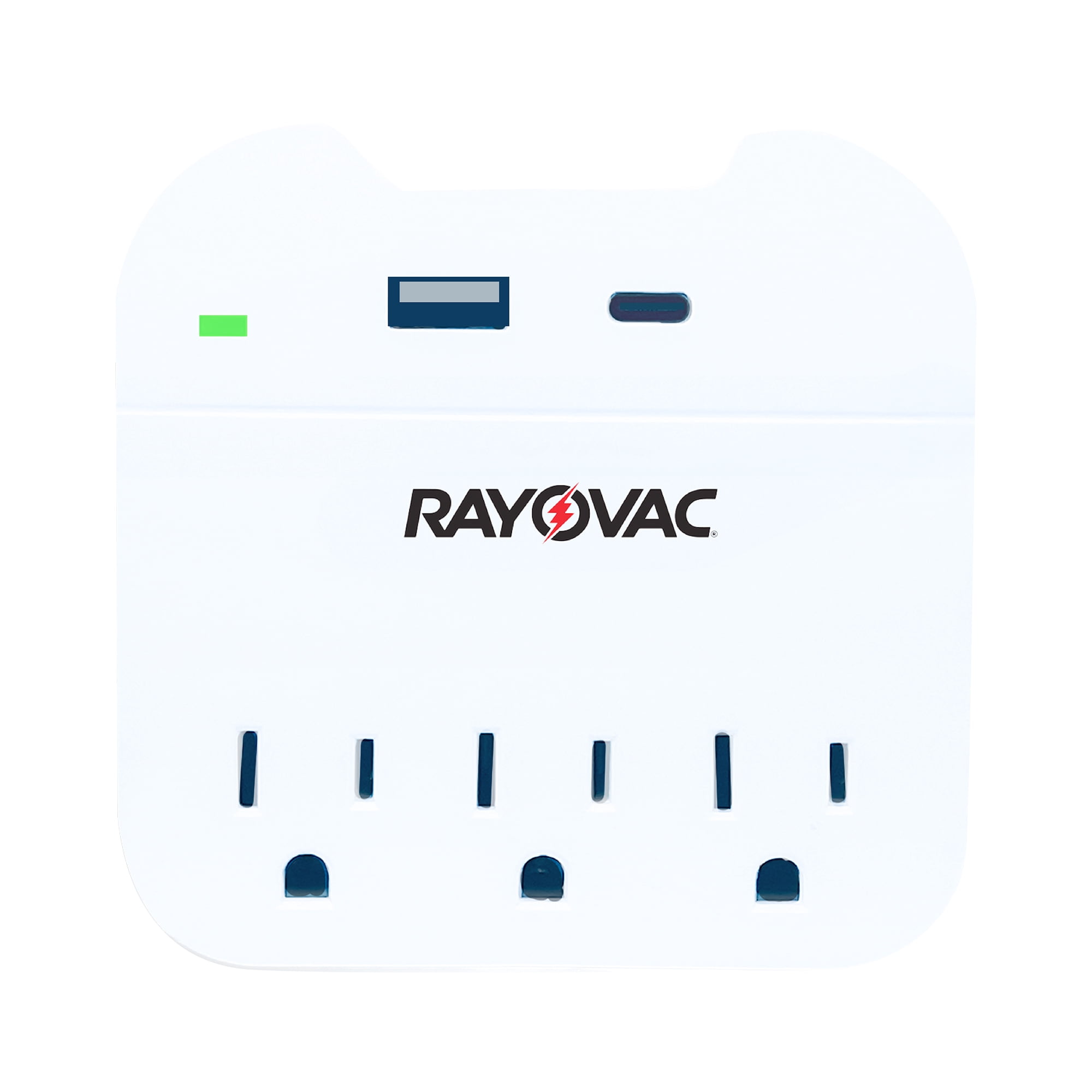 RAYOVAC AC Outlet and 2-USB Port 300-Joules Portable Surge Protector Wall Tap with Phone Holder, 3 Outlet