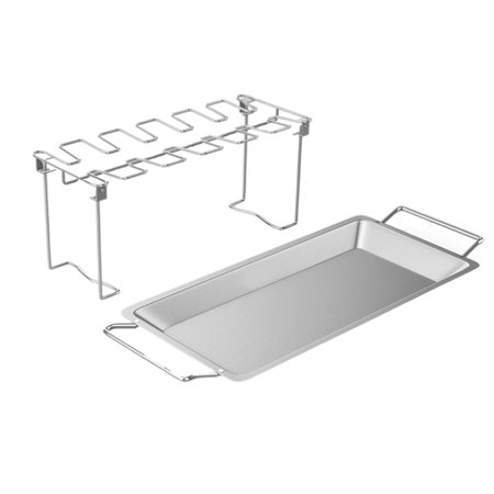 Wing Grill Rack with Grill Drip Pan 14 Slots Drumsticks Rack Roaster Stand Can be folded compactly storage.