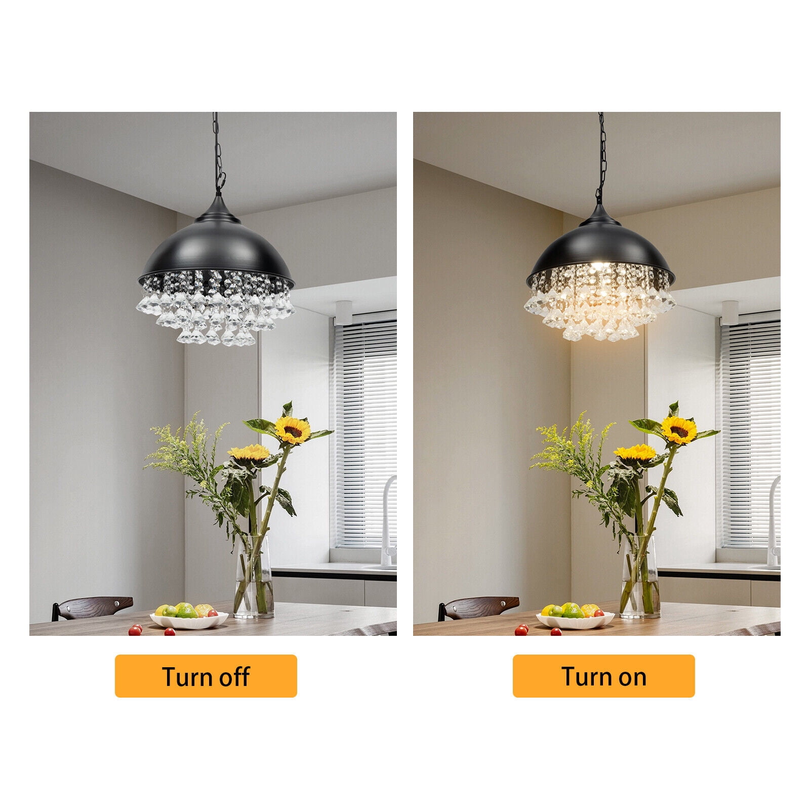 Dining Room Ceiling Light Fixture, Crystal Pendant Light, Industrial Crystal