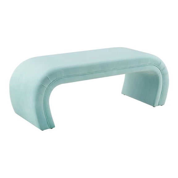 Pemberly Row 18.8"H Modern Waterfall Velvet Bench in Bright Blue