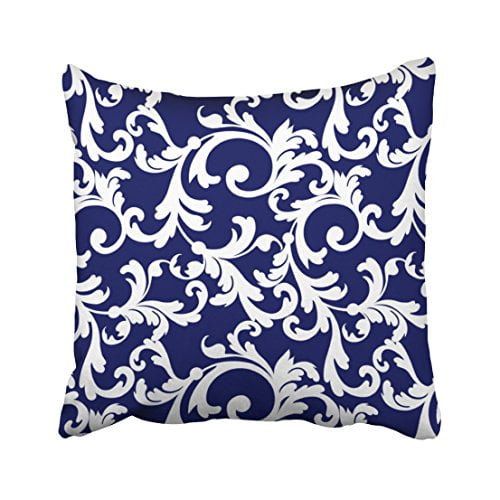Rylablue Decorative Elegant Navy Blue And White Floral Pattern Throw Pillow Case Cushion Cover Decorative Size 18x18 Inches Two Side