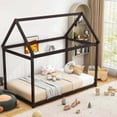 thumbnail image 2 of Costway Twin House Bed Wood Frame with Roof for Kids Toddler No Box Spring Brown, 2 of 10