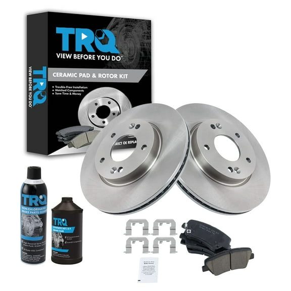 TRQ Premium Ceramic Brake Pad & Rotor Front Kit w/Chemicals for Hyundai Elantra BKA17296