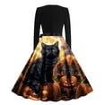 thumbnail image 3 of Cyber**Monday ChaoHeng Fall Long Sleeve Dresses for Women Women's Long Sleeve Round Neck Halloween Print A-Line Party Dress with Full Skirt, 3 of 3