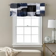 thumbnail image 3 of Abstract Stitching Valance Curtain Blue Black Square Round Visual Art Window Valances Rod Pocket Short Curtains Window Treatments for Kitchen Bedroom Bathroom Laundry 56" x 16", 3 of 9