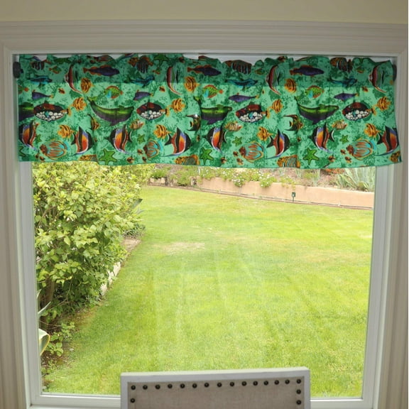 Cotton Window Valance Animal Print 58 Inch Wide Fish Aquarium