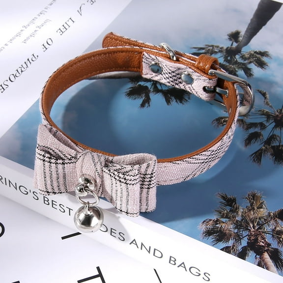 Yidarton 2022 New Pet Products Recommended Bow Dog Collar Wholesale Cat Neck Ring Diagonal Stripe Cat Bell Collar Pink