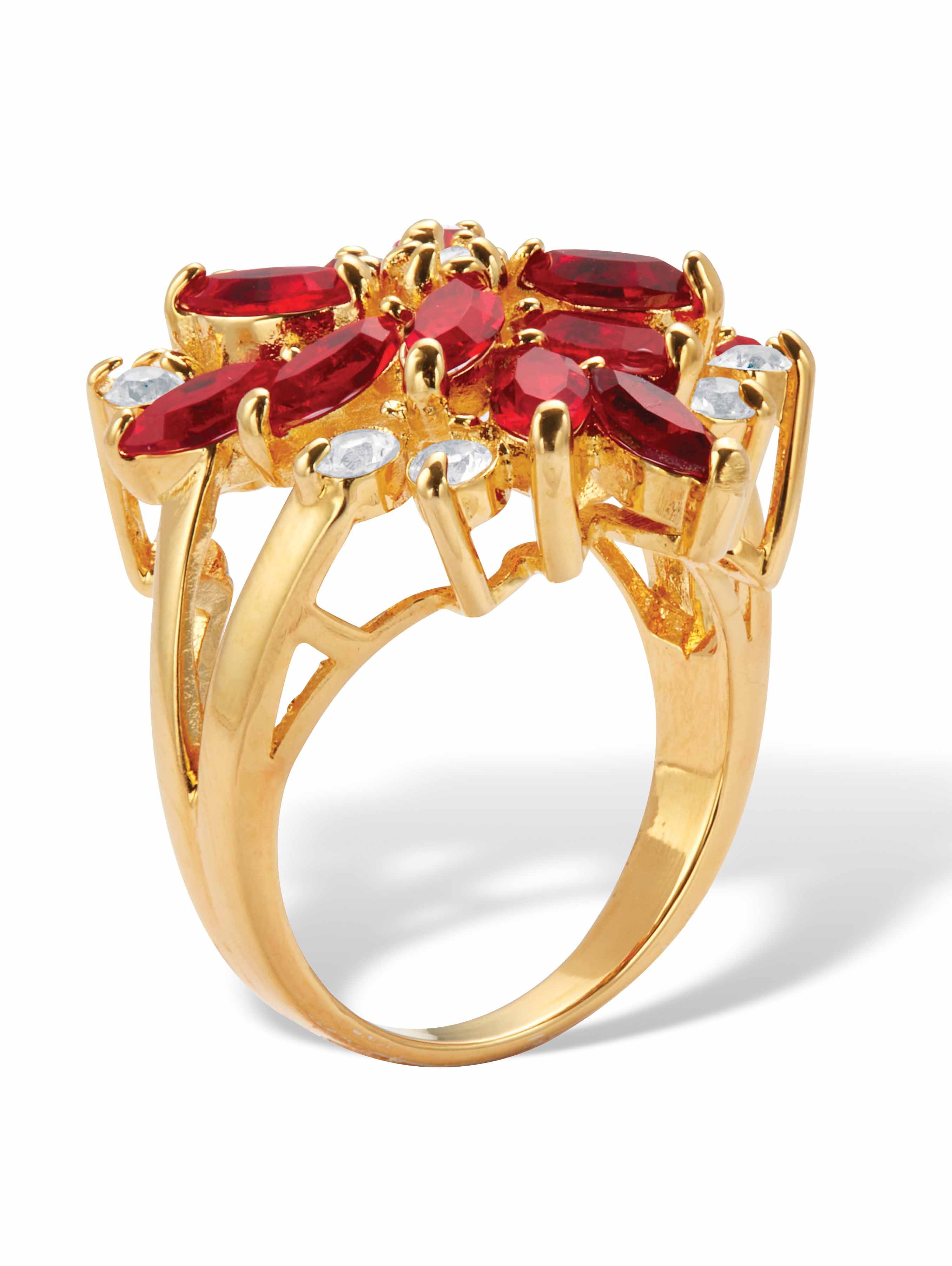 PalmBeach Jewelry Marquise-Cut Green Red or Blue Crystal Cluster Cocktail Ring 18k Gold-Plated