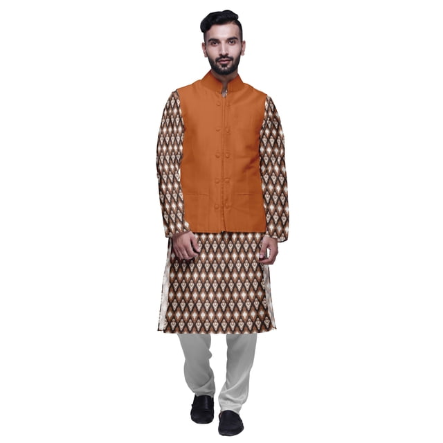 Atasi Ensemble Kurta Pyjama Indien pour Hommes, Veste Imprimée Classique Décontractée