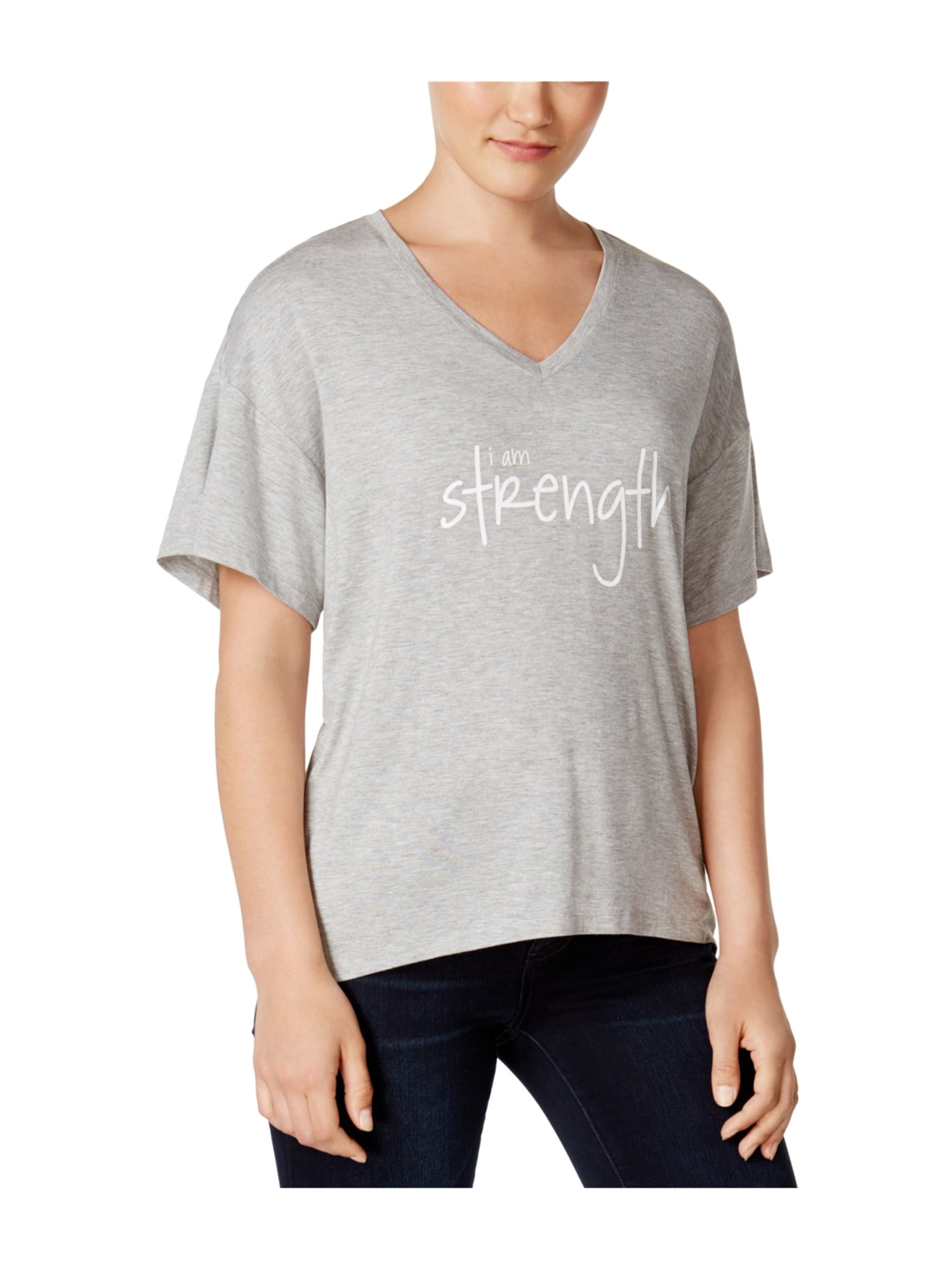 womens slogan v-neck t-shirt gray 