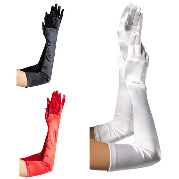 Etiquette Long Gloves Satin Gloves Wedding Performance Prom Uniform Accessories Red YIWEI