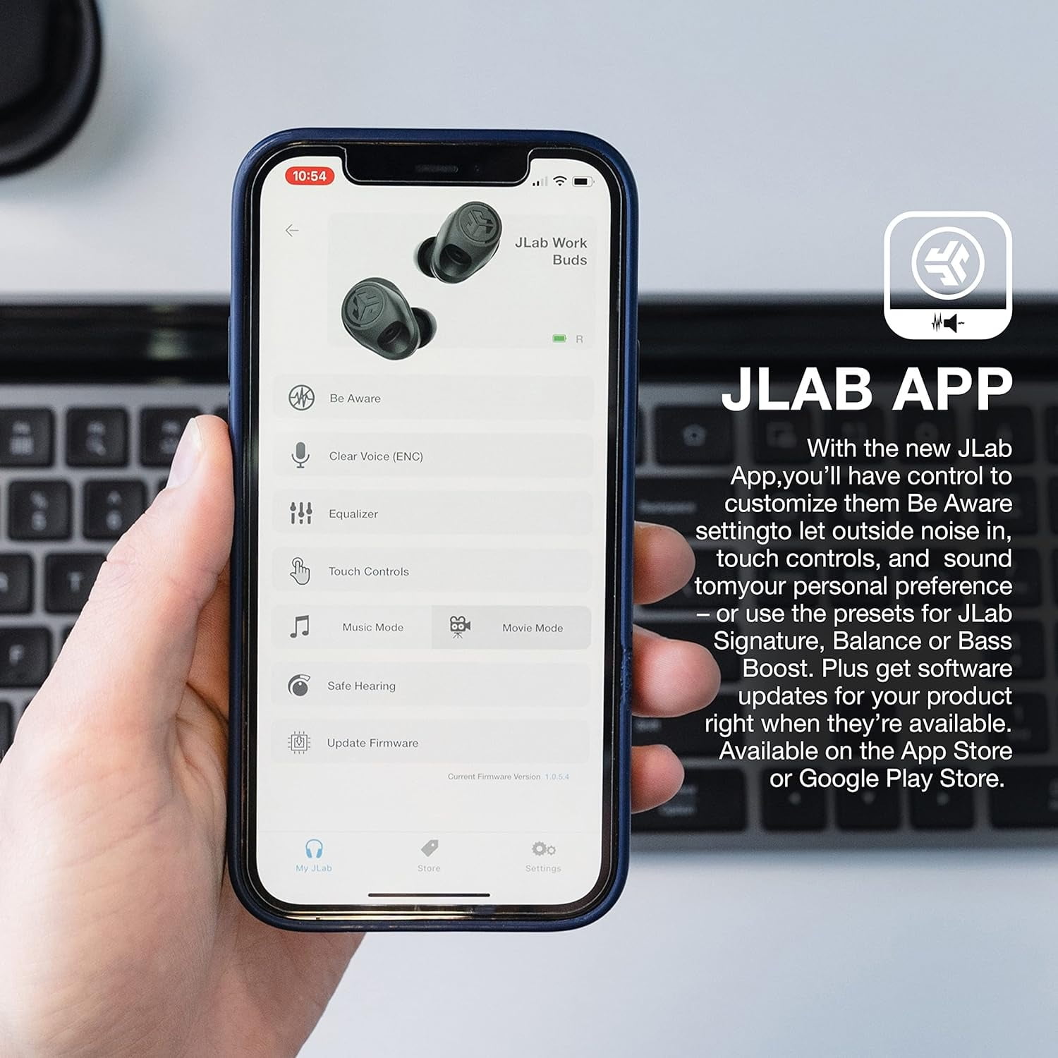 JLab Work Buds True Wireless Headset, Black, Detachable Boom Mic, 55+ Hr Playtime, Multipoint