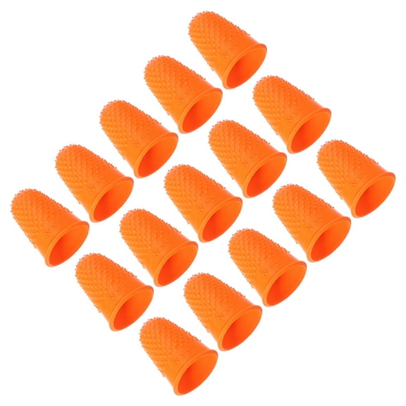 Uxcell Rubber Finger Tips, Pack Silicone Thumb Fingertip Protector Finger Cots Covers Guard Pads Thimble Grips for Office, Orange 15pcs L Size