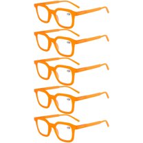 5 Pairs of Women Square Reading Glasses 2.00 Men Oversized Clear Orange Fashion Classic Spring Hinges Readers  2.00 Strength HD
