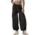thumbnail image 2 of PUWEI Women's Parachute Pants Baggy Elastic Waist Track Pants Casual Bow Knot Trousers with Pockets, 2 of 7