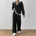 thumbnail image 2 of Lightweight Pullover Sweatsuit Womens 2 Piece Sweater Sets, Fall Winter Long Sleeve Lapel V-Neck Pullover and Wide Leg Long Pants Loungewear Warm Knit Outfits Black L, 2 of 7