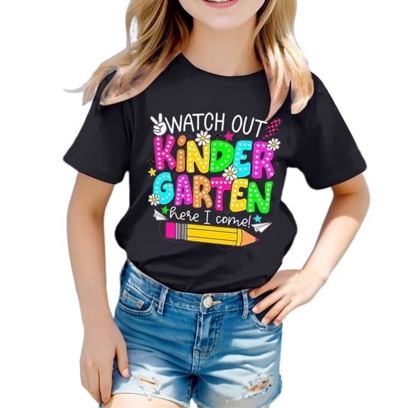 Bobifish Girls Back To School T-Shirts Crew Neck Short Sleeve Graphic Tee First Day Of Preschool Kindergarten Kids Graphic Tee Shirts